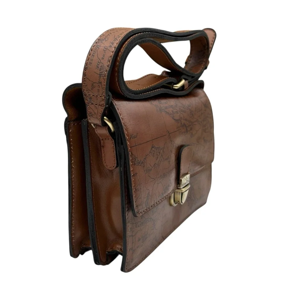Patricia Nash Womens Liana Leather Crossbody Signature Map Brown Multi-pocket